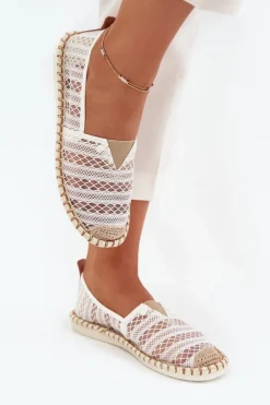 Boto Espadryle Na Platformie*Koronkowe Espadryle Damskie Z Siateczką Białe Faylira