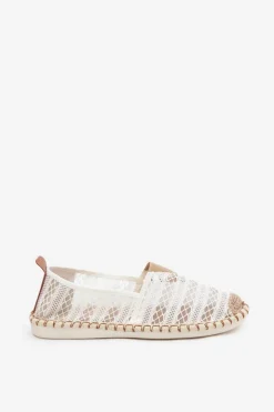 Boto Espadryle Na Platformie*Koronkowe Espadryle Damskie Z Siateczką Białe Faylira