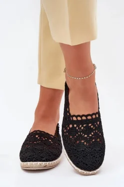 Boto Espadryle Na Platformie*Koronkowe Espadryle Damskie Czarne Adelira Czarny