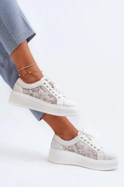 Damskie Damskie buty S.Barski Koronkowe Sneakersy Damskie Na Platformie S.Barski HY51-059 Białe