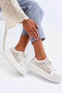 Damskie Damskie buty S.Barski Koronkowe Sneakersy Damskie Na Platformie S.Barski HY51-059 Białe