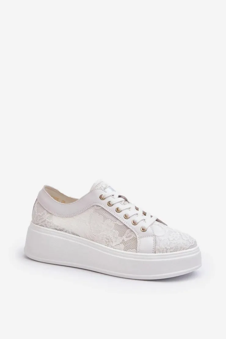 Damskie Damskie buty S.Barski Koronkowe Sneakersy Damskie Na Platformie S.Barski HY51-059 Białe