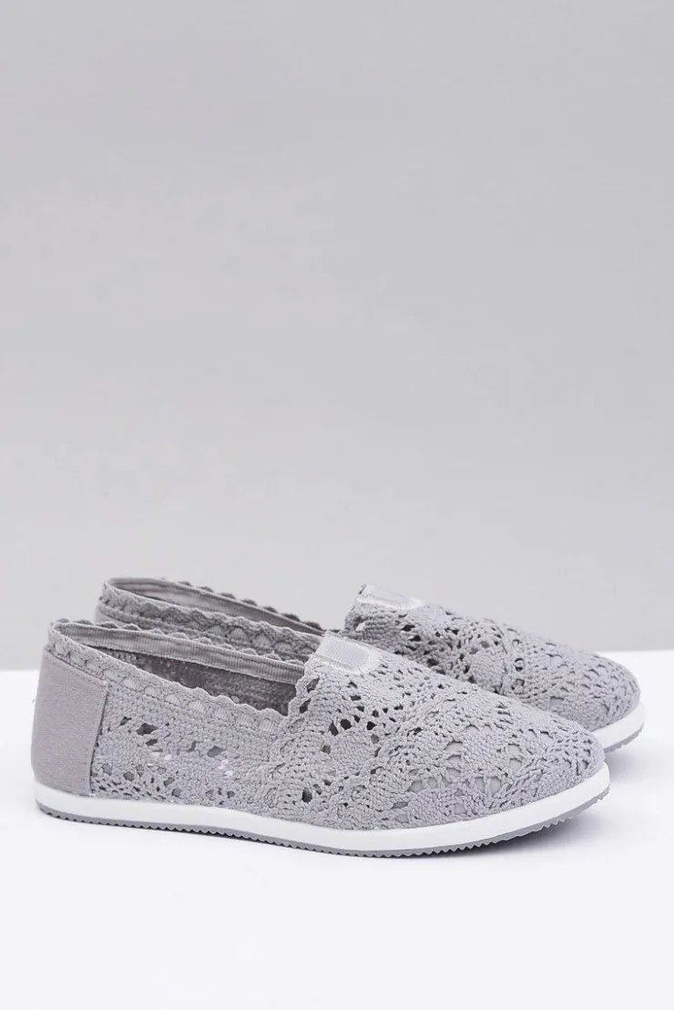 Boto Koronkowe Szare Damskie Baleriny Little Sugar