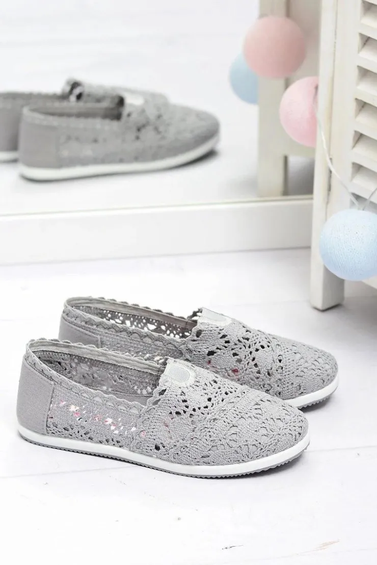 Boto Koronkowe Szare Damskie Baleriny Little Sugar