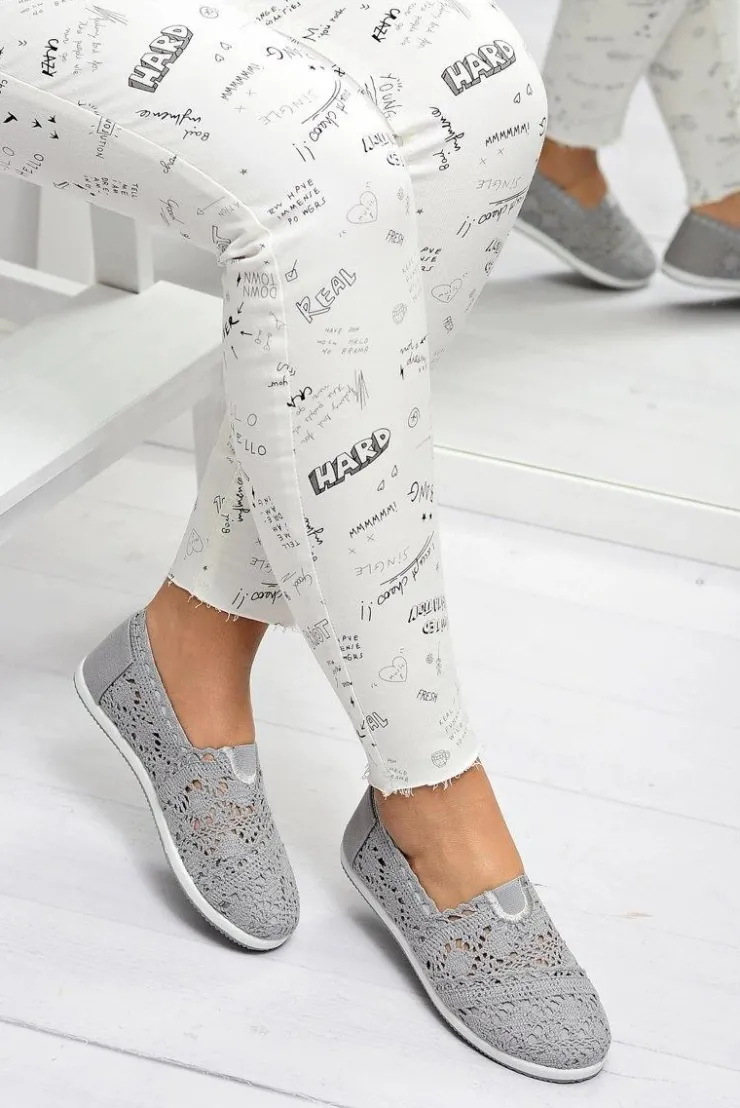 Boto Koronkowe Szare Damskie Baleriny Little Sugar