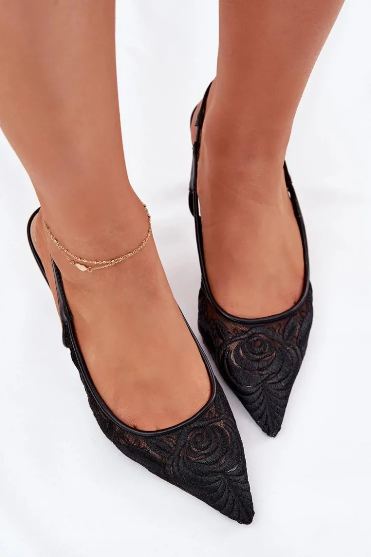 Damskie Boto Koronkowe Szpilki Sandały Z Odkrytą Piętą Czarne Lisaviela