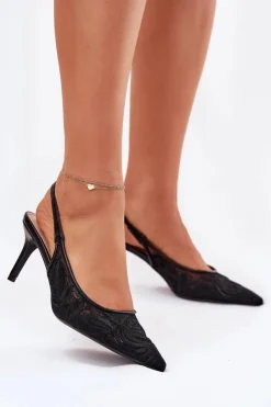 Damskie Boto Koronkowe Szpilki Sandały Z Odkrytą Piętą Czarne Lisaviela