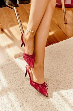 Damskie Boto Koronkowe Szpilki Z Odkrytą Piętą Bordowe Annivirae