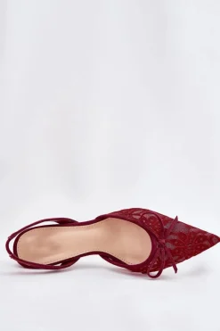 Damskie Boto Koronkowe Szpilki Z Odkrytą Piętą Bordowe Annivirae