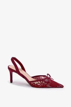 Damskie Boto Koronkowe Szpilki Z Odkrytą Piętą Bordowe Annivirae