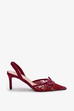 Damskie Boto Koronkowe Szpilki Z Odkrytą Piętą Bordowe Annivirae