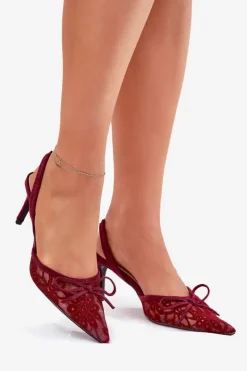 Damskie Boto Koronkowe Szpilki Z Odkrytą Piętą Bordowe Annivirae