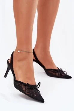 Boto Czółenka Klasyczne*Koronkowe Szpilki Z Odkrytą Piętą Czarne Annivirae Czarny