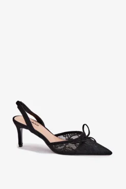 Boto Czółenka Klasyczne*Koronkowe Szpilki Z Odkrytą Piętą Czarne Annivirae Czarny