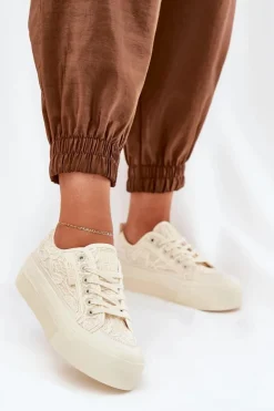 Damskie Big Star Shoes Koronkowe Trampki Damskie Big Star RR274746 Beżowe