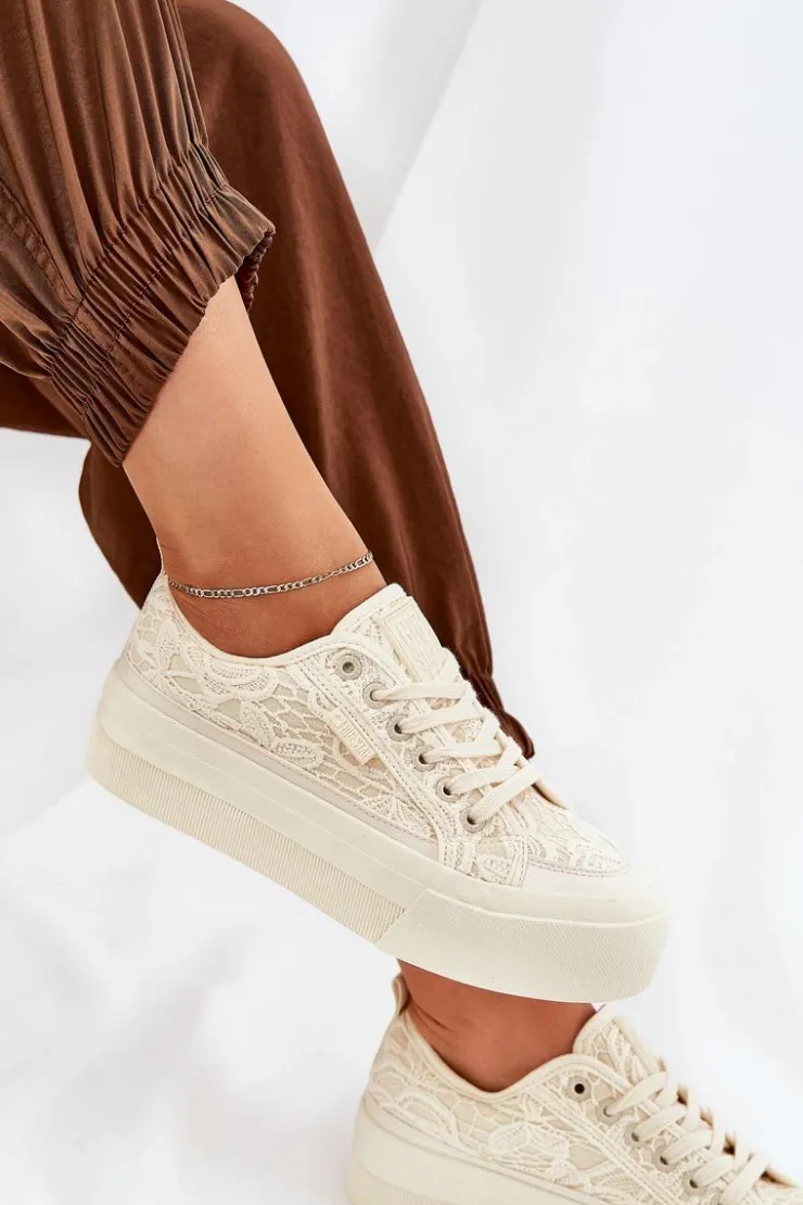 Damskie Big Star Shoes Koronkowe Trampki Damskie Big Star RR274746 Beżowe