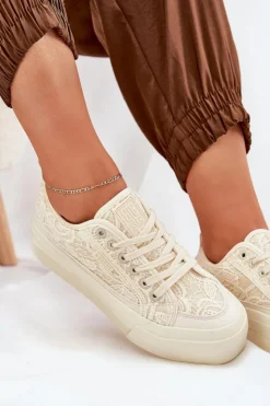 Damskie Big Star Shoes Koronkowe Trampki Damskie Big Star RR274746 Beżowe