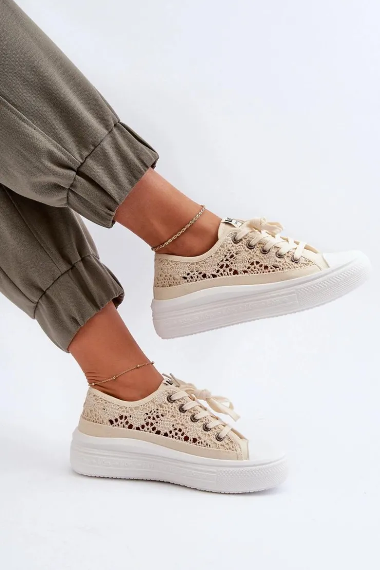 Damskie Lee Cooper Koronkowe Trampki Damskie LCW-23-44-1620 Beżowe