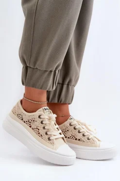 Damskie Lee Cooper Koronkowe Trampki Damskie LCW-23-44-1620 Beżowe
