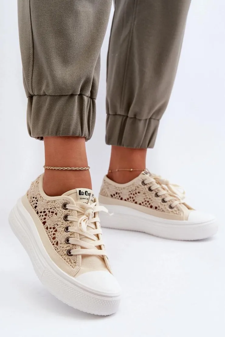 Damskie Lee Cooper Koronkowe Trampki Damskie LCW-23-44-1620 Beżowe
