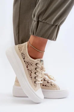 Damskie Lee Cooper Koronkowe Trampki Damskie LCW-23-44-1620 Beżowe