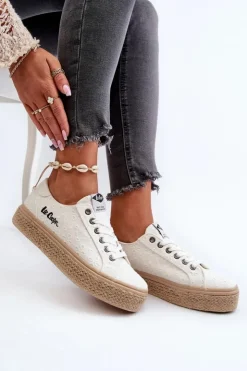 Discount Lee Cooper Koronkowe Trampki Damskie Z Plecionką LCW-24-44-2425 Białe