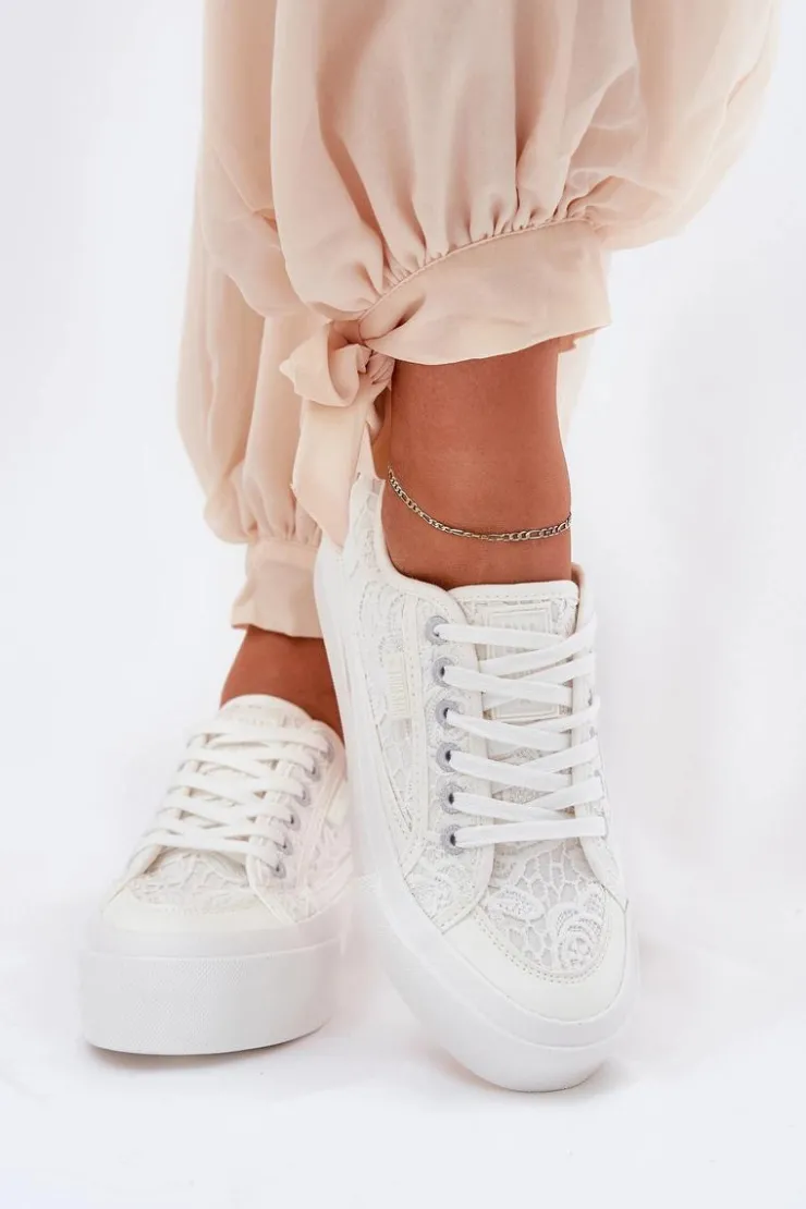 Clearance Big Star Shoes Koronkowe Trampki Damskie Big Star RR274747 Białe Biały