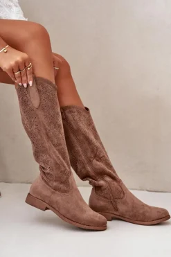 Damskie Damskie buty S.Barski Kozaki Damskie Ażurowe Brązowe S.Barski HY42-132