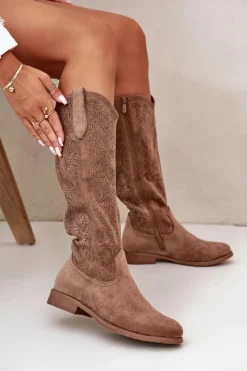 Damskie Damskie buty S.Barski Kozaki Damskie Ażurowe Brązowe S.Barski HY42-132