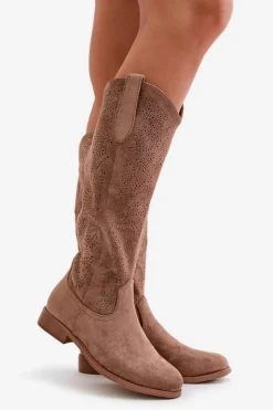 Damskie Damskie buty S.Barski Kozaki Damskie Ażurowe Brązowe S.Barski HY42-132