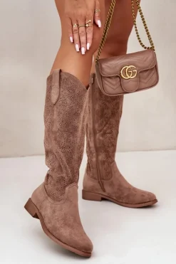 Damskie Damskie buty S.Barski Kozaki Damskie Ażurowe Brązowe S.Barski HY42-132