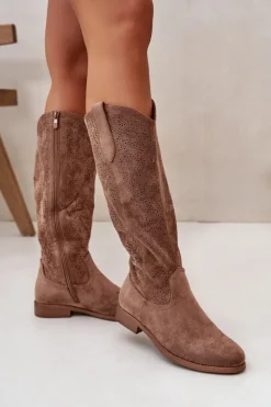 Damskie Damskie buty S.Barski Kozaki Damskie Ażurowe Brązowe S.Barski HY42-132