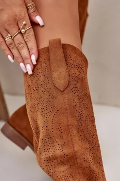 Damskie buty S.Barski Kozaki Ażurowe|Kozaki Płaskie*Kozaki Damskie Ażurowe Camel S.Barski HY42-132 Brązowy