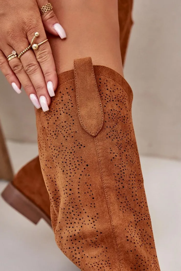 Damskie buty S.Barski Kozaki Ażurowe|Kozaki Płaskie*Kozaki Damskie Ażurowe Camel S.Barski HY42-132 Brązowy