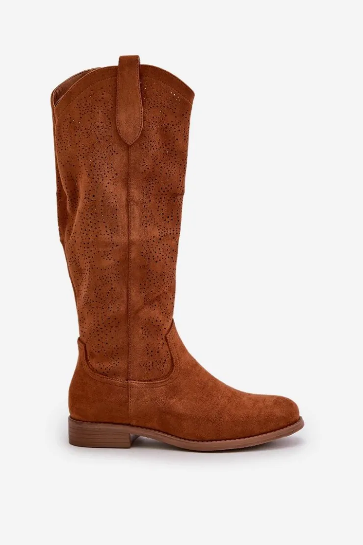 Damskie buty S.Barski Kozaki Ażurowe|Kozaki Płaskie*Kozaki Damskie Ażurowe Camel S.Barski HY42-132 Brązowy