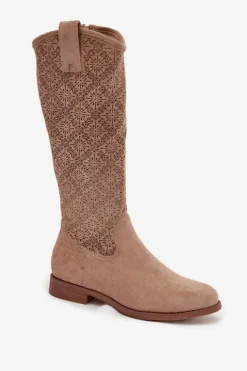 Damskie Damskie buty S.Barski Kozaki Damskie Ażurowe Na Płaskim Obcasie S.Barski HY52-534 Beżowe