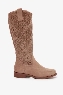 Damskie Damskie buty S.Barski Kozaki Damskie Ażurowe Na Płaskim Obcasie S.Barski HY52-534 Beżowe