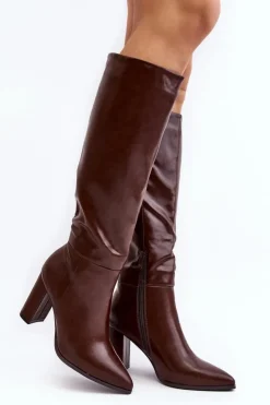 Boto Kozaki Przed Kolano|Kozaki Na Obcasie*Kozaki Damskie Do Kolana Na Słupku Brązowe Fiminna