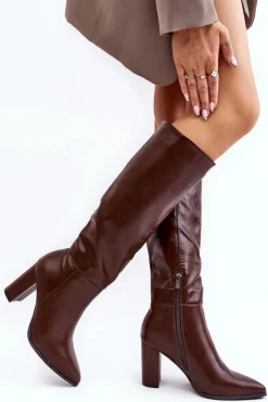 Boto Kozaki Przed Kolano|Kozaki Na Obcasie*Kozaki Damskie Do Kolana Na Słupku Brązowe Fiminna