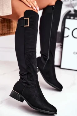 Damskie Evento Kozaki Damskie Do Kolana Zamsz / Lycra Czarne Natasha