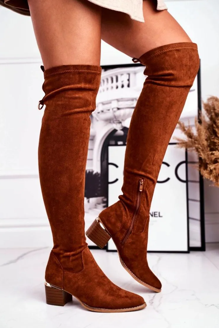 Boto Kozaki Wiosenne|Kozaki Na Obcasie*Kozaki damskie do kolana eko-zamsz camel Can't Stop