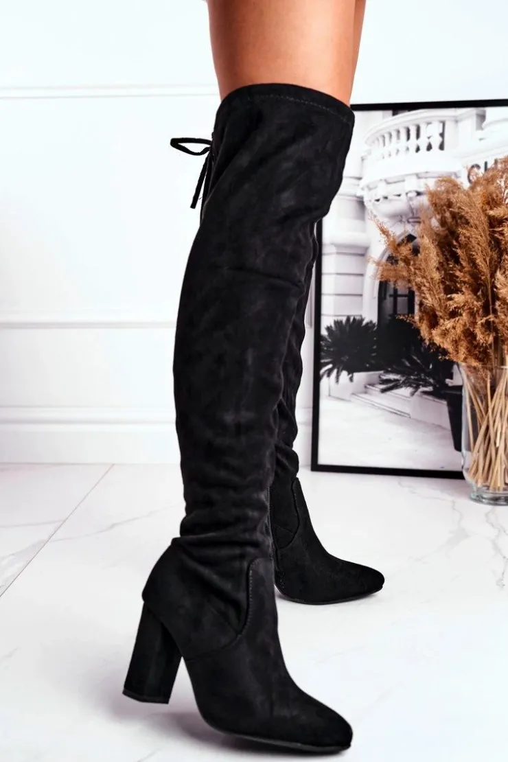 Hot Boto Kozaki Damskie Do Kolana Eko-Zamsz Czarne First Time