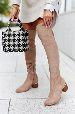 Discount Evento Kozaki Damskie Do Kolana Eko-Zamsz Khaki Can't Stop