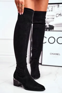 Damskie Boto Kozaki damskie do kolana eko-zamsz czarne Can't Stop