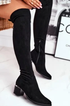 Damskie Boto Kozaki damskie do kolana eko-zamsz czarne Can't Stop