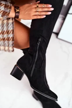 Damskie Boto Kozaki damskie do kolana eko-zamsz czarne Can't Stop