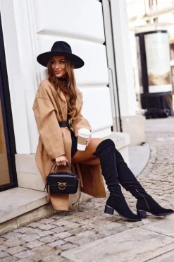 Damskie Boto Kozaki damskie do kolana eko-zamsz czarne Can't Stop