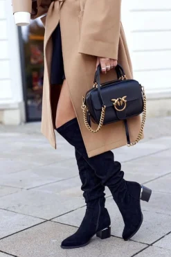 Damskie Boto Kozaki damskie do kolana eko-zamsz czarne Can't Stop