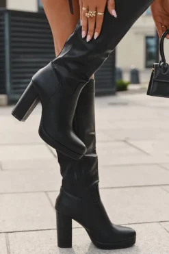 Boto Kozaki Ocieplane|Kozaki Na Słupku*Kozaki Damskie Do Kolana Na Słupku Eko Skórzane Czarne Thalina Czarny