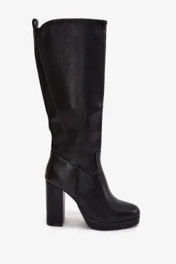 Boto Kozaki Ocieplane|Kozaki Na Słupku*Kozaki Damskie Do Kolana Na Słupku Eko Skórzane Czarne Thalina Czarny